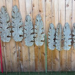 8 Large Metal Palm/ Feather Hanging Or Stake Leafs