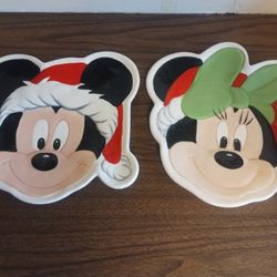Vintage Mickey Mouse & Minnie Mouse Christmas Serving Plates 