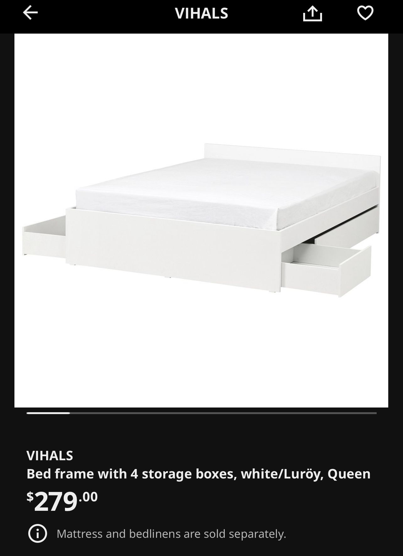 IKEA Queen bed frame and shelves headrest