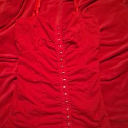 Red Corset With Silver Buttons And Adjustable Straps 