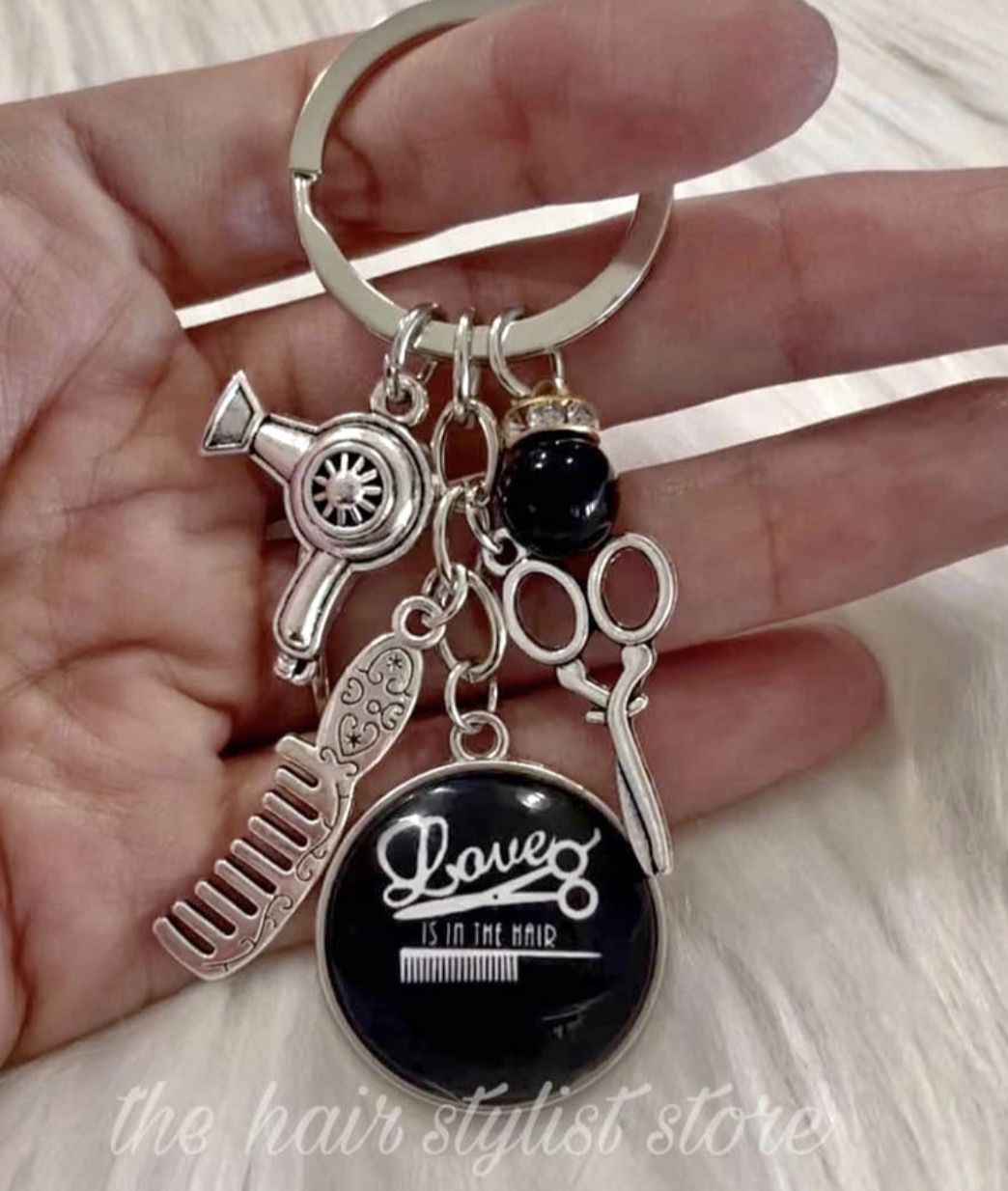 Brand New Love Is In The Hair Barber Stylist Charm Keychain 