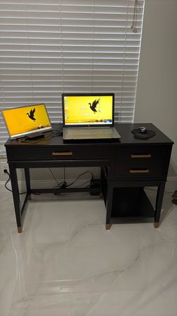 Black Wood Writing Desk with Drawers