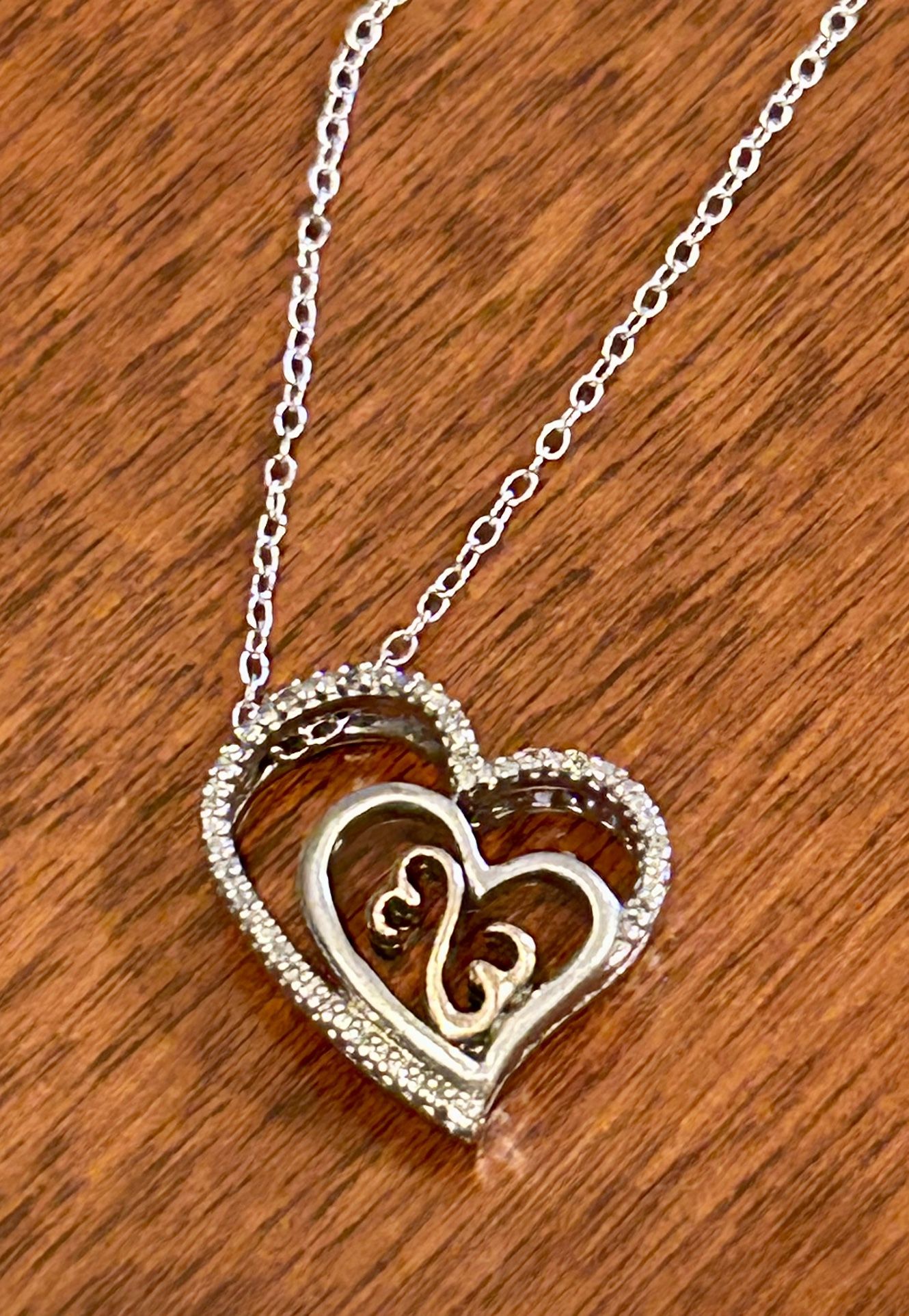 10K White Gold And Real Diamond Heart Necklace