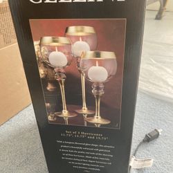 Set Of 3 Glass Hurricane Candle Holders