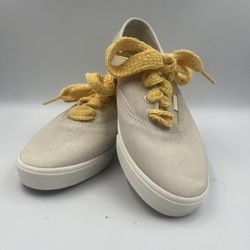 NEW Vans Authentic Lower Sneakers Women’s Sz 6.5 Beige Suede Yellow Laces NWOB