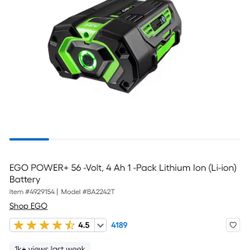 EGO POWER+ 56 -Volt, 4 Ah 1 -Pack Lithium Ion (Li-ion) Battery Brand New, Never Opened. 