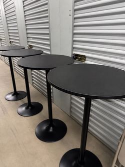 4 Black Round High-Top Cocktail / Bar Tables