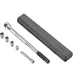 6PCS 1/2-Inch Drive Click Torque Wrench Set, 24Tooth, (10-150 ft.-lb. / 13.6-203.5 Nm), Adjustable Torque Wrench Set w/ 17-19-21m socket, 5” extension