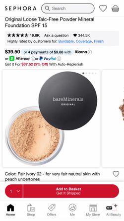 bareMinerals Original Loose Talc-Free Powder Mineral Foundation SPF 15