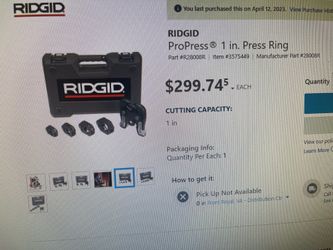 New Ridgid 1 inch pro press Ring for pipe copper never used still in plastic for sale  $220