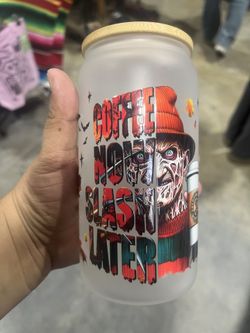 Last Minute Christmas Gifts 16oz Glass Cup With Lid And Straw Freddy Kruger