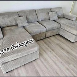 ✅️✅️4 pc fog grey corduroy fabric sectional sofa with double chaise✅️✅️✅️