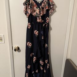 Woman’s  Navy With Flowers Long Dress .   Size S