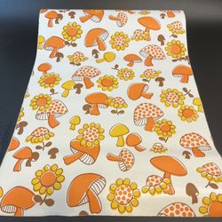Vtg Mushroom Floral Contact Paper Vinyl Self-Adhesive Shelf Liner 2+ Yards 80"