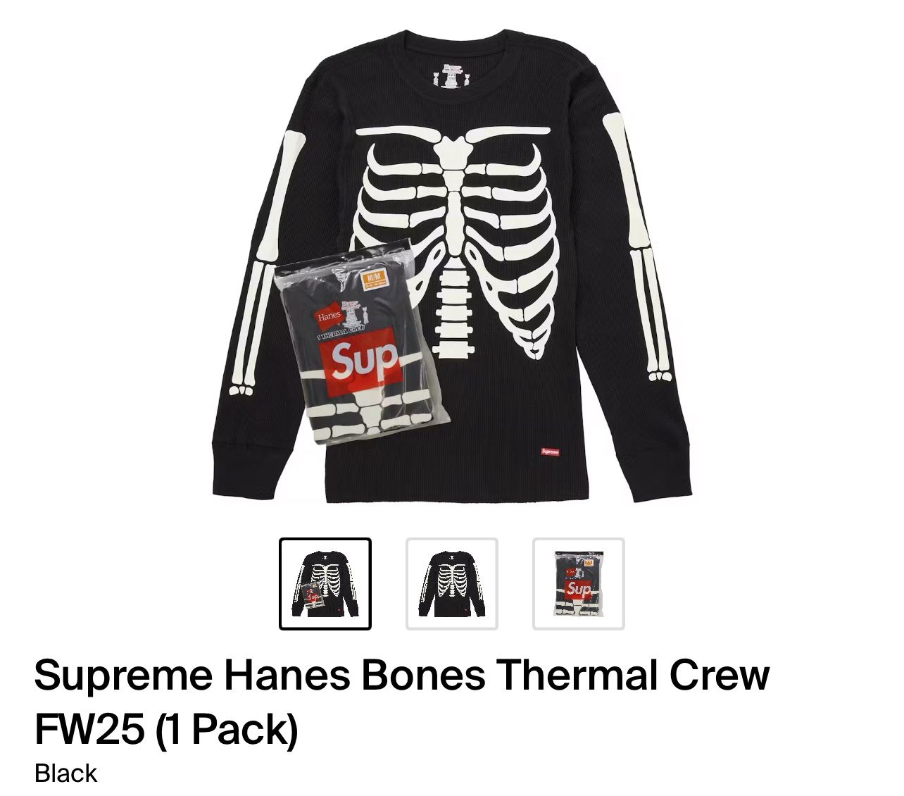 Supreme Hanes Bones Thermal Crew and Pants Size large