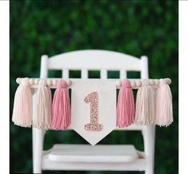 Handmade Boho Pink One High Chair Banner Girl for First Birthday