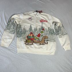 The Grinch Christmas Sweatshirt Sz L NWT Front & Back Graphic Holiday Pullover