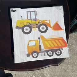 Kids bedroom wall decor construction Trucks Yellow and orange