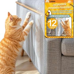 Anti Cat Scratch Furniture Protector, 12 Pcs Self-Adhesive Couch Protector for Cat Claws, Heavy Duty Couch Cover Furniture Protectors from Cats Scratc
