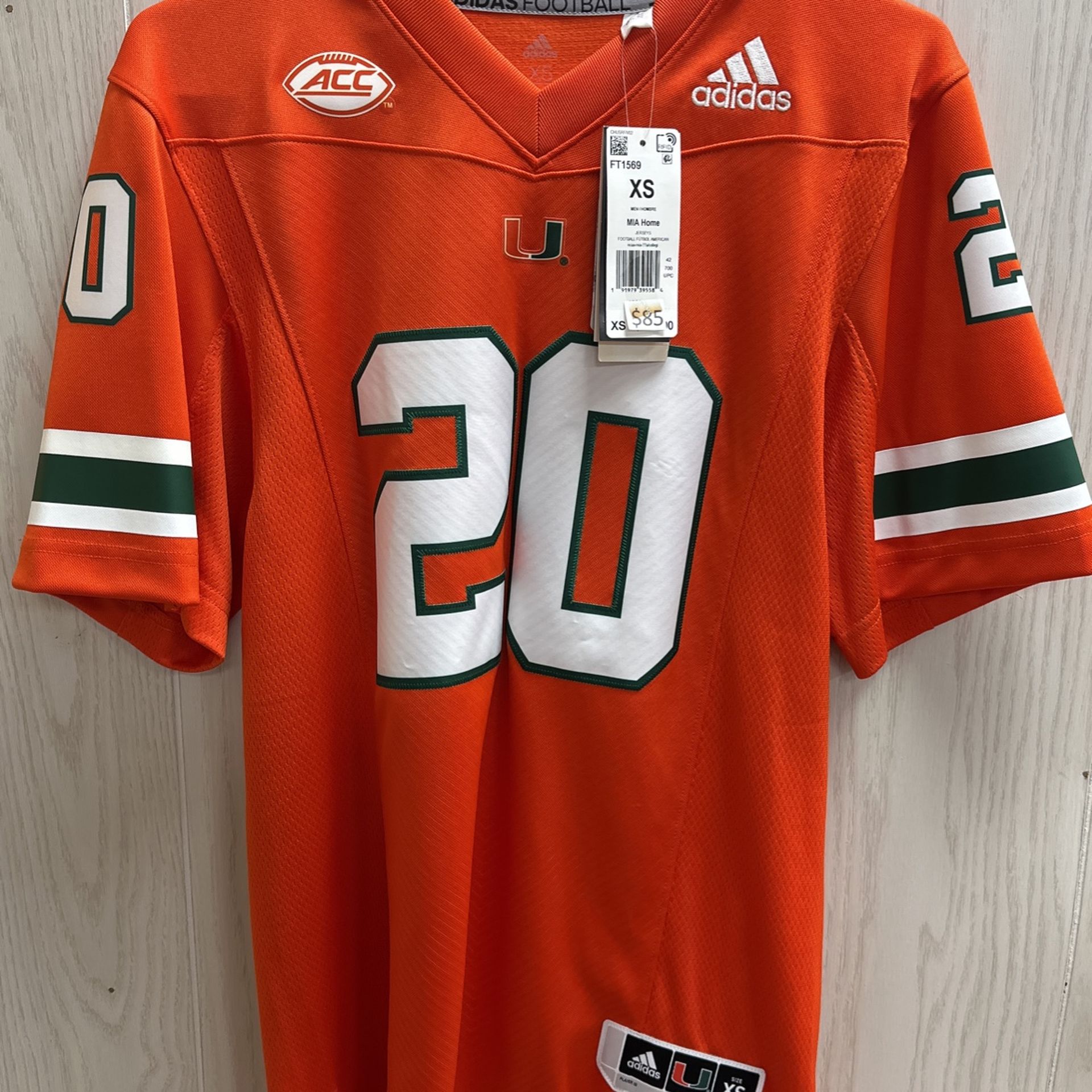 Miami Hurricanes adidas Size XS #20 Football Premier Jersey Orange - Main Image
