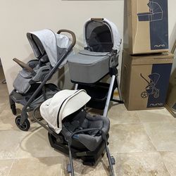 Nuna Mixx Stroller With Car Seat And Bassinet With Stand Beige Canopy