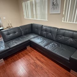 Scandinavian Design Leather Sectional With Arm Chair Black