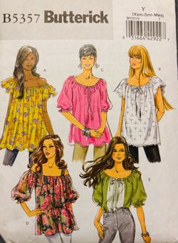 Butterick B5357 Easy Sewing Pattern Loose Style Tops Sizes XSm-Sm- Pre Owned