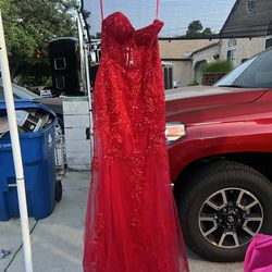 Red Strapless Prom Dress