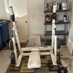 Rack, bench, weights and bar separate