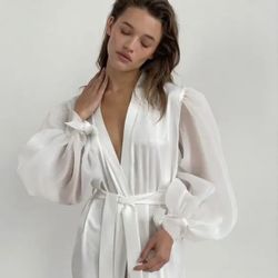 White Satin Bridal Robe
