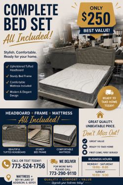 Queen Bed 🛏️ Headboard Frame Mattress With Box Spring For Only $250