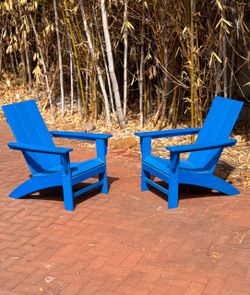 Pair of POLYWOOD Adirondack Outdoor Lounge Patio Chairs – Pacific Blue