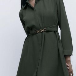 ZARA Belted Green Dress