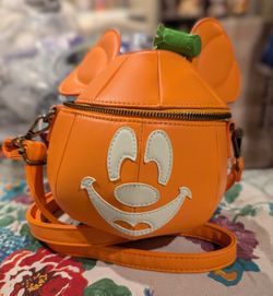 Loungefly DISNEY MICKEY-O-LANTERN Crossbody Bag Purse Pumpkin Halloween Glow In The Dark