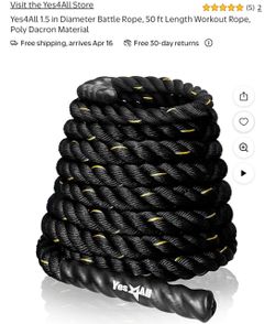 Yes4All 1.5 in Diameter Battle Rope, 50 ft Length Workout Rope, Poly Dacron Material