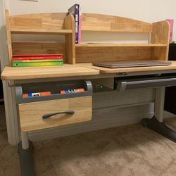 Adjustable Height Large Children Study Desk Made Of Walnut Wood