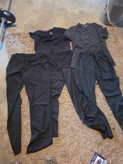 Two Black Scrub Sets Top and Pants
