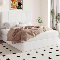 Allewie Full Size Velvet Lift Up Storage Bed Frame, Vertical Channel Tufted Headboard, White 🌱