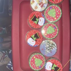 10 Christmas Metal Round Tons With Lids 