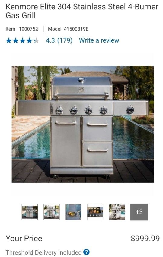 Kenmore Elite 304 Stainless Steel 4-Burner Gas Grill $600