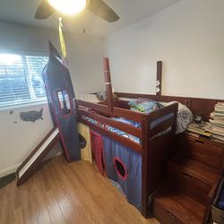 Solid Wood Bunk Bed With Storage Space Underneath. 
