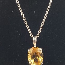 1.70 CT Citrine Sterling Silver Pendant 18" Chain & Earrings