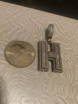 925 sliver H LetterPendant with cz stones