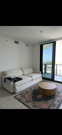 KV NOAH Ivory Fabric Sofa and Ottoman