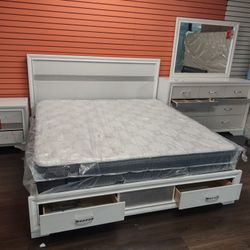 New 4 Pc Queen Bedroom Set Queen Bedframe Dresser Mirror And Nightstand 