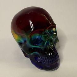 Handmade Rainbow Epoxy Resin Skull – Bold Colorful Décor – Campy & Extra Paperweight