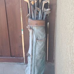 Vintage Golf Bag With Clubs 