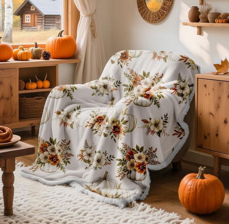 Throw Blanket With Fall Pattern - New!