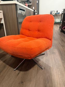 Orange Corduroy Tufted Swivel Accent Chair