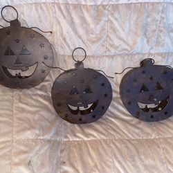Set of 3 Metal Halloween Pumpkin Candle Holders $18